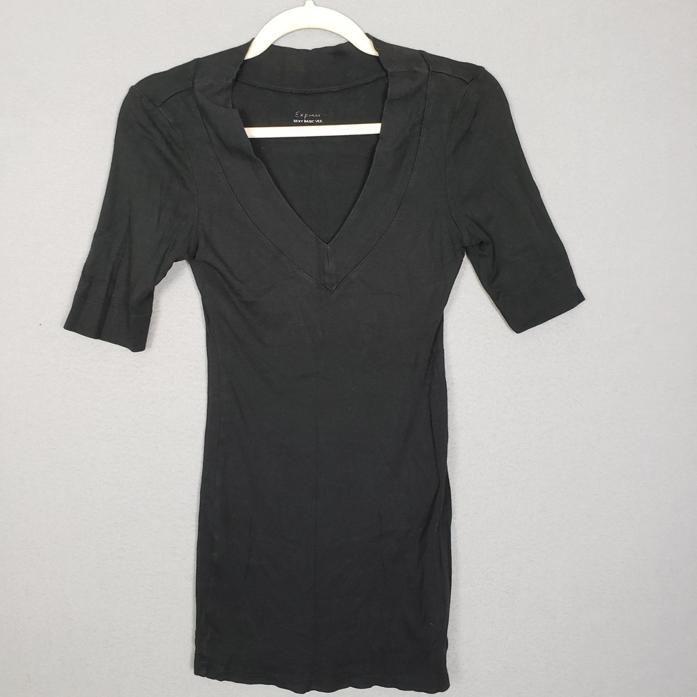 Express Size S Sexy Basic Tee Shirt Black 3/4 Sleeve Minimal Edgy Grunge Basic